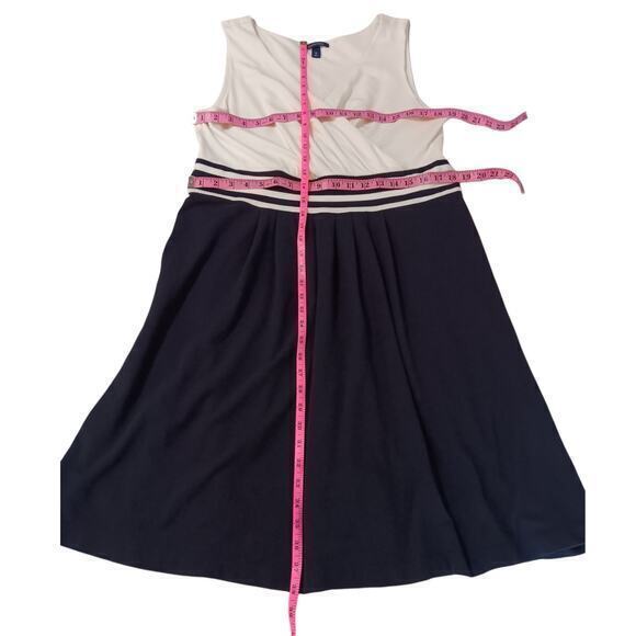 LANDS' END Dress Size LG Surplice Pleats Stretchy Knit Cream Black Striped Waist - Picture 4 of 7